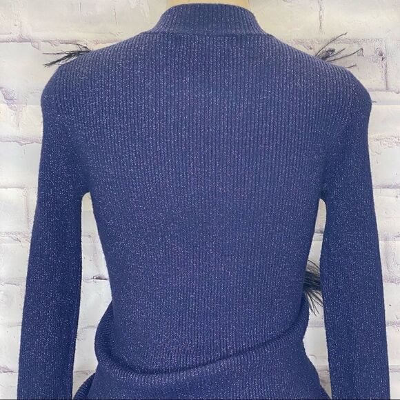 Sara Navon shimmer feather fringe sweater blue sweater with shimmer . - Picture 6 of 8